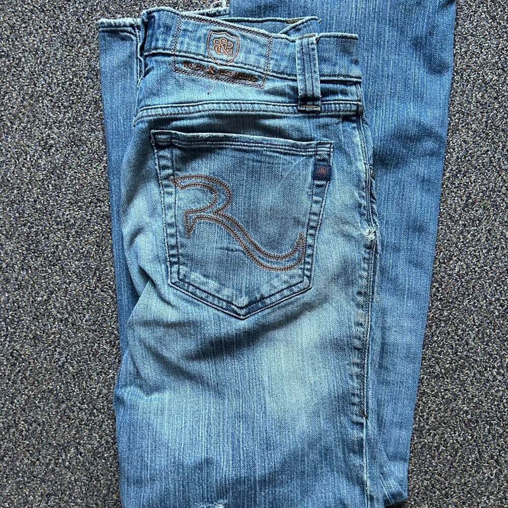 Rock & Republic Like Distressed Bootcut Jeans - Faded Light Wash, Size 32x32